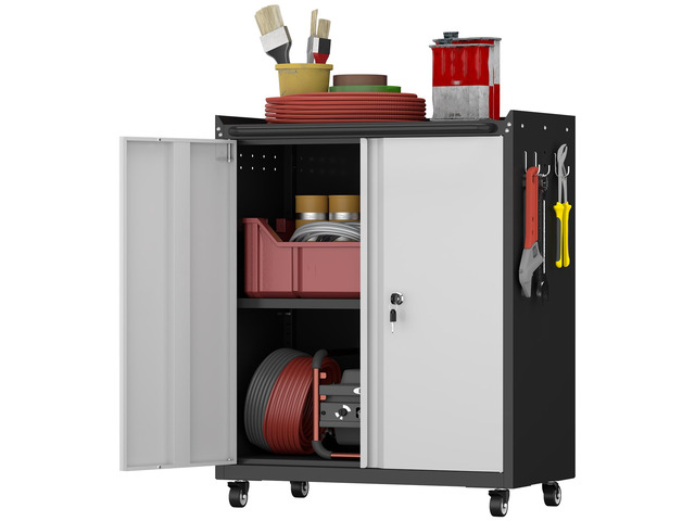 Metal Tool Chest, Rolling Garage Cabinet with Adjustable Shelves, Metal Locking Cabinet with 2 Keys, Steel Tool Chest on Wheels for Basement,...