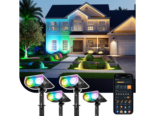 Smart Solar Spot Lights Outdoor SL5C, IP67 Waterproof Solar Lights APP/ Voice Control, Cool/Warm White/Color Changing Solar Spotlight Outdoor for...