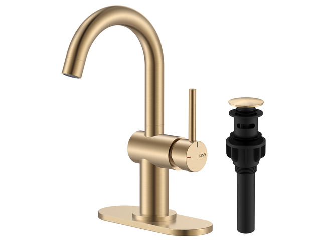 Champagne Bronze Bathroom Faucet 1 Hole, Single Handle Vanity Faucet Bathroom Sink Faucet with Pop Up Drain & 6 Inch Deck Plate, Lead-Free cUPC &...