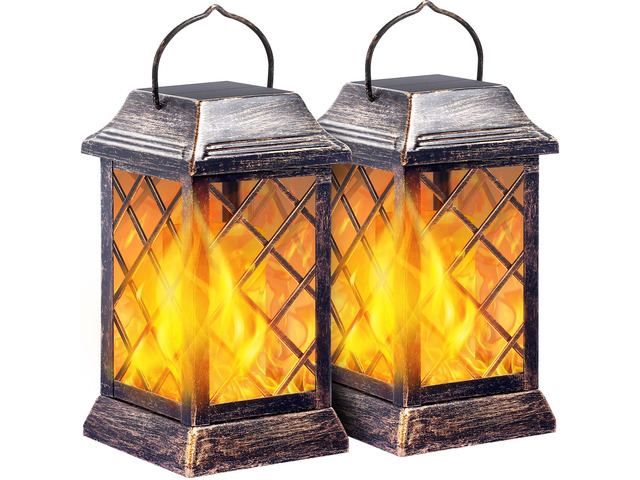 Flickering Flame Solar Lights Outdoor Metal Hanging Lantern, 2 Pack Realistic Flame Effect, Charges in 6-8 Hours, 10-12-Hour Runtime, IP65...