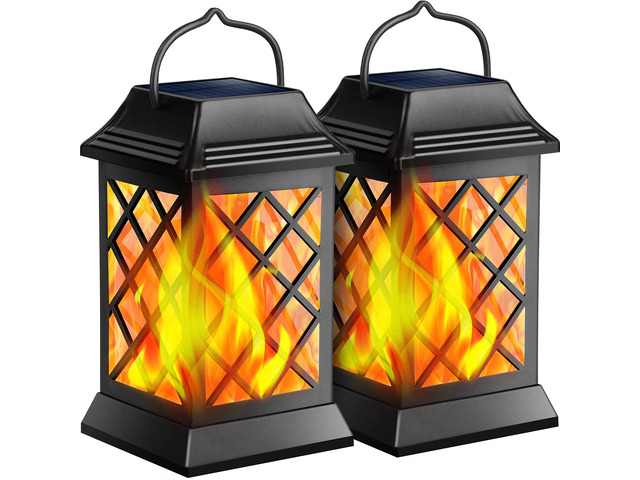 Flickering Flame Solar Lights Outdoor Metal Hanging Lantern, 2 Pack Realistic Flame Effect, Charges in 6-8 Hours, 10-12-Hour Runtime, IP65...