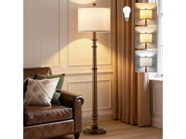 Floor Lamps for Living Room - 60' Farmhouse Floor Lamp with Adjustable Color Temperatures - Vintage Standing Lamp Reading Light with Linen Shade...