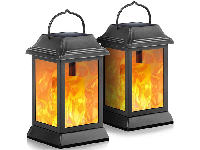 Flickering Flame Solar Lights Outdoor Metal Hanging Lantern, 2 Pack Realistic Flame Effect, Charges in 6-8 Hours, 10-12-Hour Runtime, IP65...