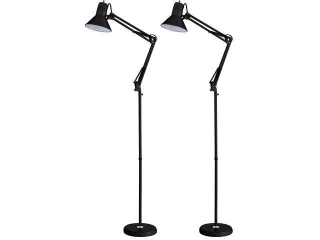 Office VLF100F Swing Arm Metal Floor Lamp, Multi-Joint Adjustment, Includes Replaceable LED Bulb (VLF), Black, Floor 72' Tall (Pack of 2)