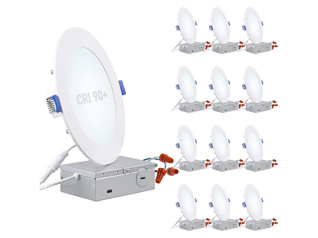12-Pack 6 Inch Ultra-Thin LED Recessed Light, CRI90 12W, 5000K Aluminum, 5%-100% Dimmable, ETL & ES & FCC & IC, Slim LED Downlight with Junction...