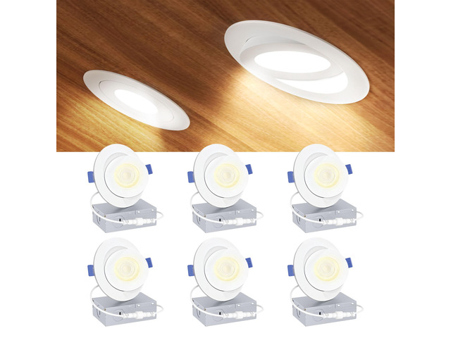 4 Inch Gimbal LED Recessed Light, 5CCT, 9W, 900LM, 6 Pack 5%-100% Dimmable, 2700K-5000K Selectable CCT, 90° Tilt and 360° Swivel, Angle Adjustable,...