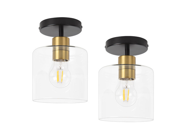 Black Brass Semi Flush Mount Ceiling Light,Modern Farmhouse Ceiling Light Fixture for Closet Entryway,Hallway Light Fixture 5.9in Clear Glass Shade...