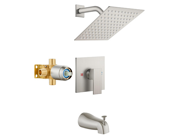 8 Inch Shower Faucet Set,Bathtub Faucet Kit,Brushed Nickel Shower Tub Faucet Set,Male Threads Rough-In Valve,Square Head Shower System