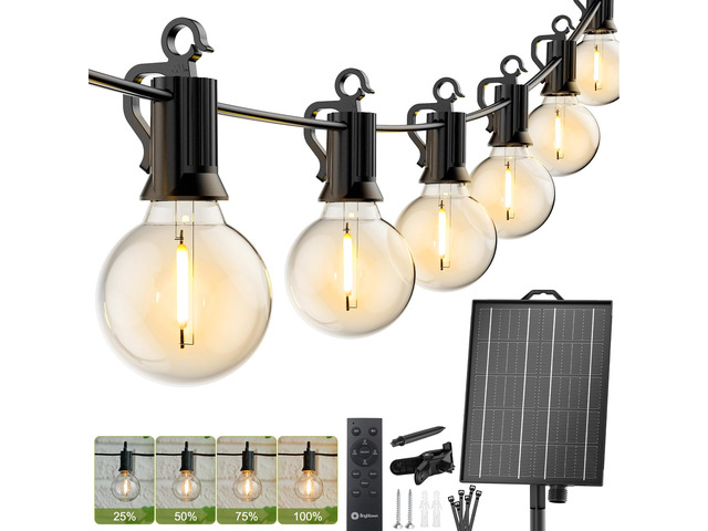 106FT Solar String Lights Outdoor, IP65 Waterproof, Remote, Timer Patio Lights with 33 LED Shatterproof Bulbs, 3 Light Modes, Dimmable, Outside...