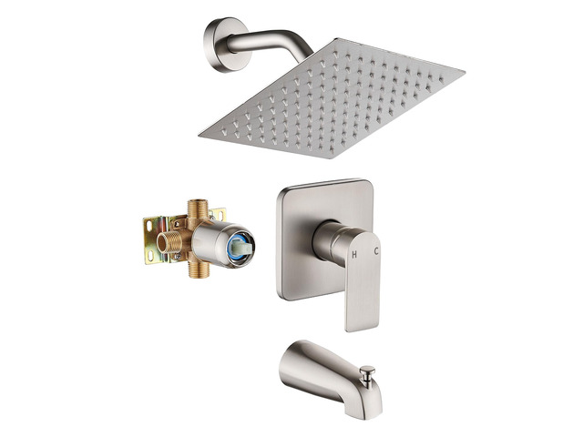 Tub Shower Faucet Set With Head & Spout Brush Wall Mounted Shower System Valve Include 2 Functions
