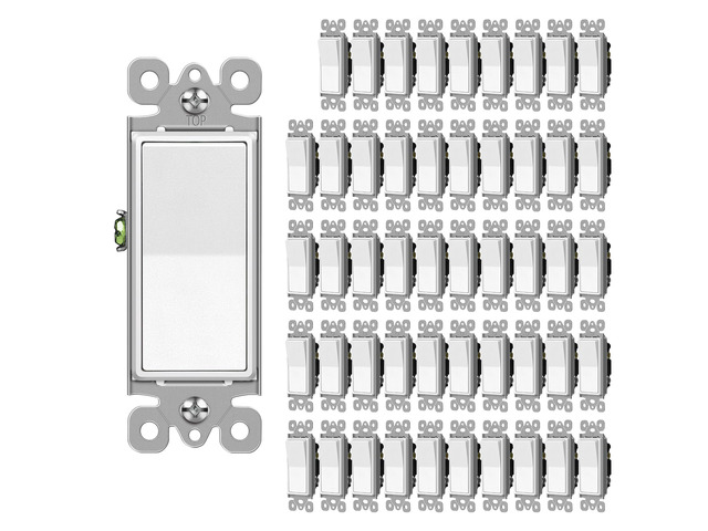Matte White 50 Pack Decorator Single Pole Light Switch, UL Listed