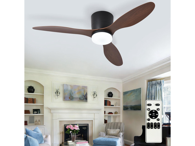 Flush Mount Ceiling Fan: 42-Inch Black Ceiling Fans with Lights for Bedroom Indoor Outdoor - Low Profile Ceiling Fans with Remote Control 24W 3CCT...