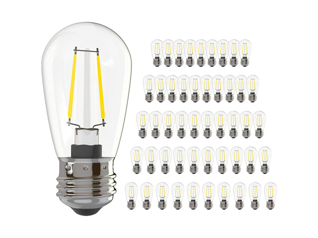 100 Pack S14 2W Outdoor String Lights Vintage LED Filament Bulbs 2700K Warm White, Shatterproof, Dimmable, Waterproof, E26 Screw Base, Edison LED...