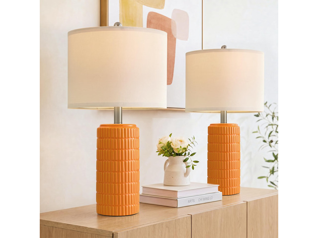 23' Orange Table Lamps Decor for Living Room Set of 2, Modern Living Room Lamps for End Table, Ceramic Table Lamps for Bedroom, Contemporary...