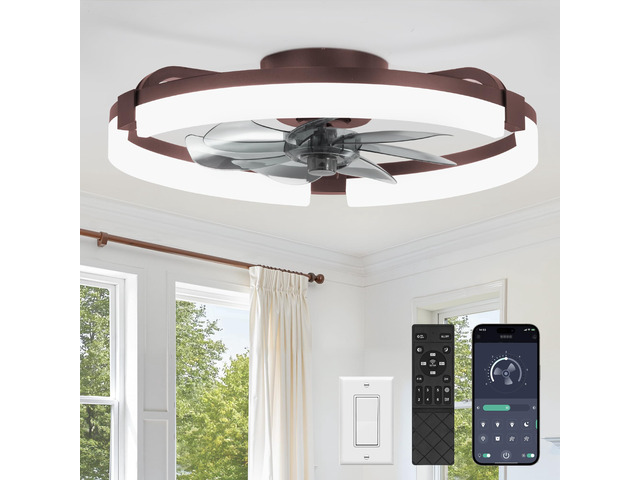 20' Ceiling Fans with Lights, Low Profile Fandelier for Bedroom Flush Mount Fan Light, Stepless Dimmable, App/Remote Control, 3 CCT Led, 6 Speeds,...