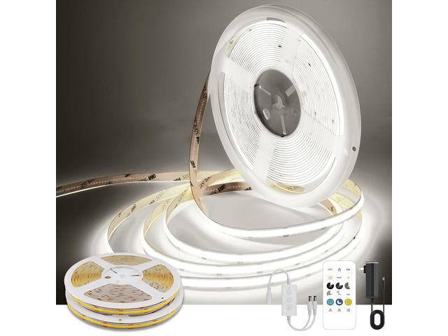 COB LED Strip Lights Cool White,24V Dimmable led Light Strip KIT with Remote and app Control,6000K 65FT/20m 8mm Wide Ra>90 Cuttable Flexible Strip...