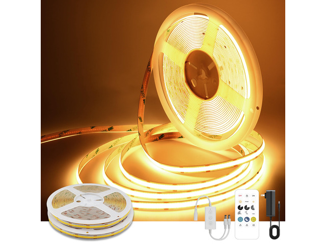 COB LED Strip Lights Warm White,24V Dimmable led Light Strip KIT with Remote and app Control,2700K 65FT/20m 8mm Wide Ra>90 Cuttable Flexible Strip...