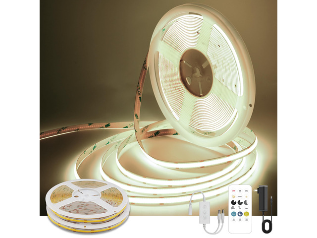 COB LED Strip Lights Natural White,24V Dimmable led Light Strip KIT with Remote and app Control,4000K 65FT/20m 8mm Wide Ra>90 Cuttable Flexible...