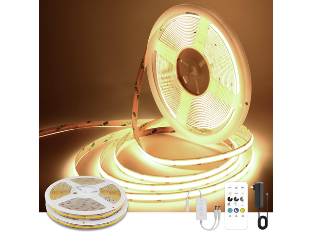 COB LED Strip Lights Warm White,24V Dimmable led Light Strip KIT with Remote and app Control,3000K 65FT/20m 8mm Wide Ra>90 Cuttable Flexible Strip...