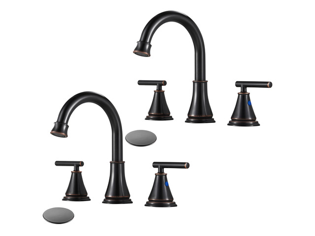 Widespread Bathroom Faucet 3 Hole, Oil Rubbed Bronze Faucet with Pop-up Drain