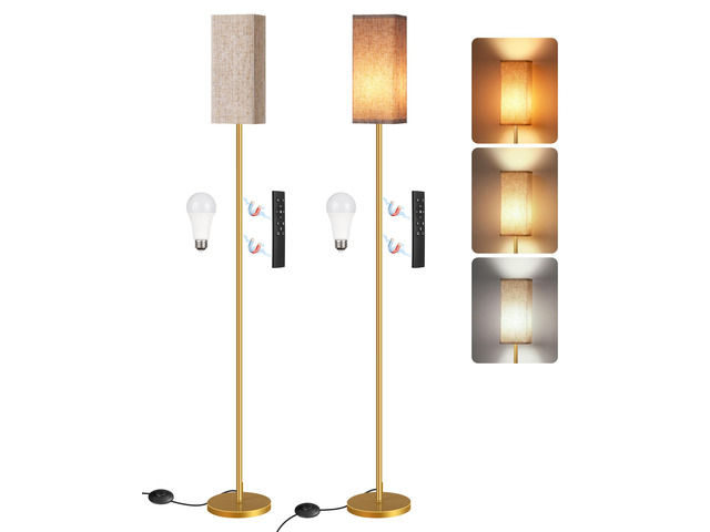 2Pack 64.2 Dimmable Floor Lamp for Living Room with Remote & Foot Switch, Corner Floor Lamp for Bedroom, Includes A19 Bulb, Modern Standing Tall...