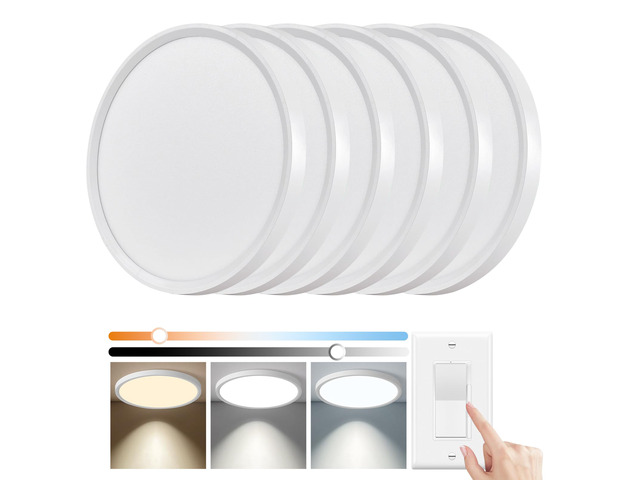 6 Pack 12 Inch Hardwired Dimmable LED Flush Mount Ceiling Light Fixtures, 24W 2640LM 3000K/4000K/5000K, House Upgrade Led Lights for Bedroom...