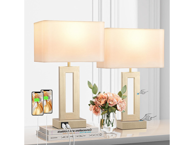 Gold Table Lamps Set of 2, 16.4' Bedside Lamps for Nightstand with USB C+A 3 Way Dimmable, Touch Night Stand Lamp with Charging Station for Beroom,...