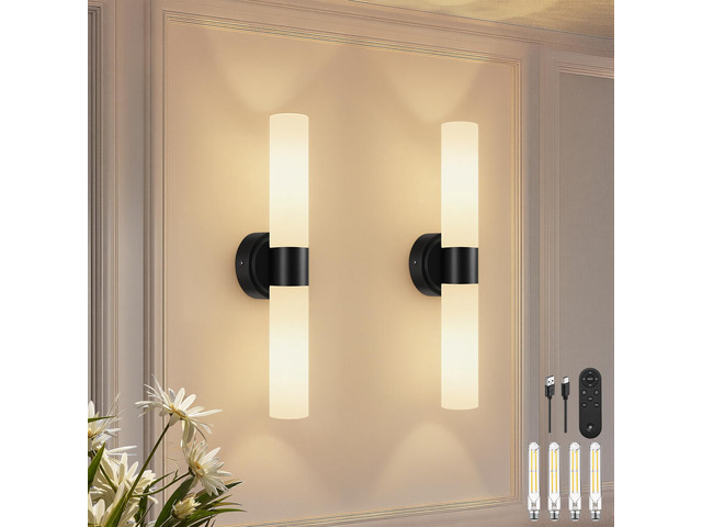 Rechargeable Wall Sconces Set of Two, Modern Matte Battery Operated Wall Light Fixtures with Remote Control, Dimmable Wireless Wall Sconces with...
