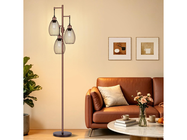 Dimmable Floor Lamp, 3 x 800LM LED Edison Bulbs Included, Farmhouse Industrial Floor Lamp Standing Lamp with Elegant Teardrop Cage Head Tall Lamp...