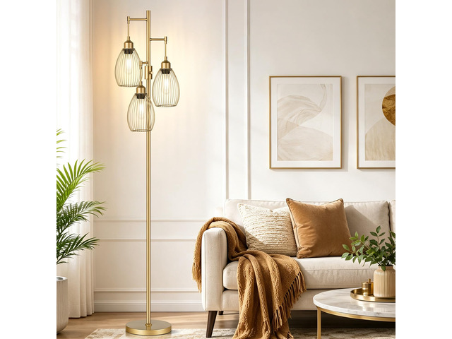 Dimmable Floor Lamp, 3 x 800LM LED Edison Bulbs Included, Farmhouse Industrial Floor Lamp Standing Tree Lamp with Elegant Teardrop Cage Head Tall...