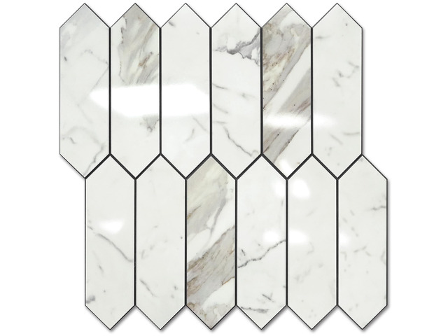 Glossy Carrara White Backsplash Tile Peel and Stick, 12.8 x 12.8 Inch 10 Sheets Long Hexagon PVC Self Adhesive Mosaic Wall Tiles Stick on...