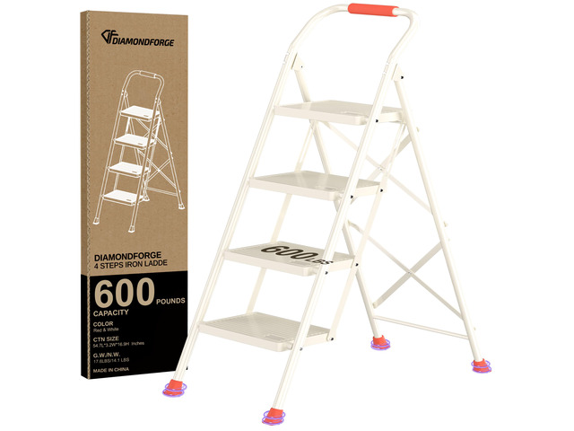 Step Ladder Foldable Folding Stool - for Home Adults Kitchen 4 Stepping Extension Tall Heavy Duty with Handrails - Closet Stepstool Stair Ladders...