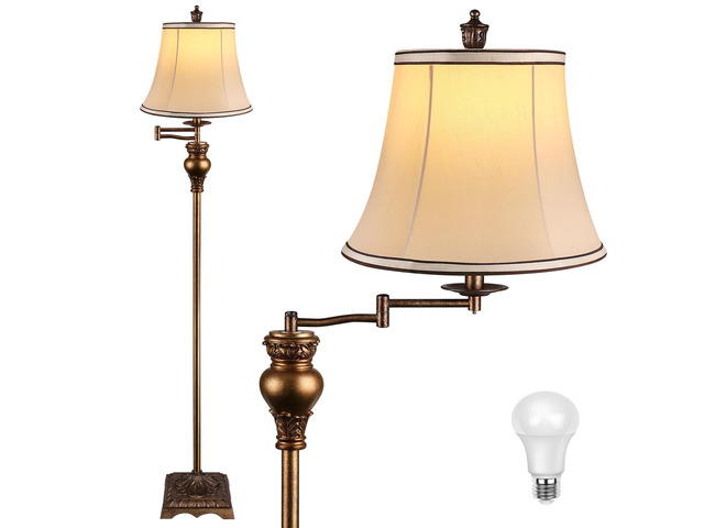 Vintage Floor Lamps for Living Room,Traditional 350° Adjustable Swing Arm Farmhouse Floor Lamp for Bedroom, Rustic Standing Lamp Pole Lamps for...