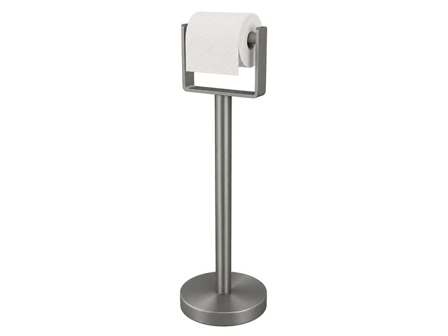 Toilet Paper Holder Stand, Extra-Weighted Base, Brushed Graphite Stainless Steel Toilet Paper Stand, Free Standing Floor Tissue Roll Holder for...