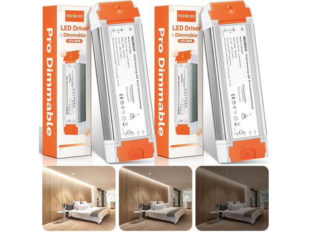 60W Dimmable LED Driver 12V DC Triac Constant Transformer, 120V AC to 12 Volt DC Lighting Low Voltage Power Supply, LED Light Transformer for...