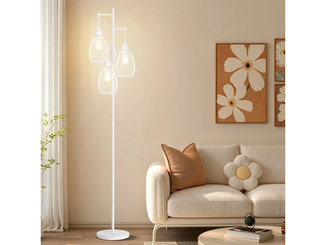 Dimmable Floor Lamp, 3 x 800LM LED Edison Bulbs Included, Farmhouse Industrial Floor Lamp Standing Lamp with Elegant Teardrop Cage Head Tall Lamp...