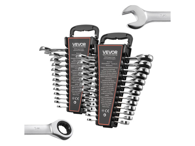 Combination Wrench Set, 26-Piece SAE and Metric, 72 Teeth, Cr-V Steel Ratcheting Wrench Set, with Rack Organizer, Open End, Clear Size Labels, for...