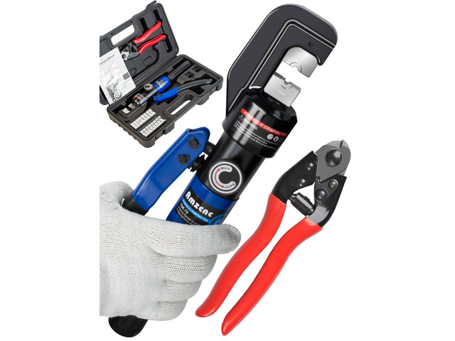 8 Ton Hydraulic Wire Swaging Tool with Stainless Steel Cable Cutter Cable Railing Installers & DIYers, Stainless Steel Cable Railing Fittings for...