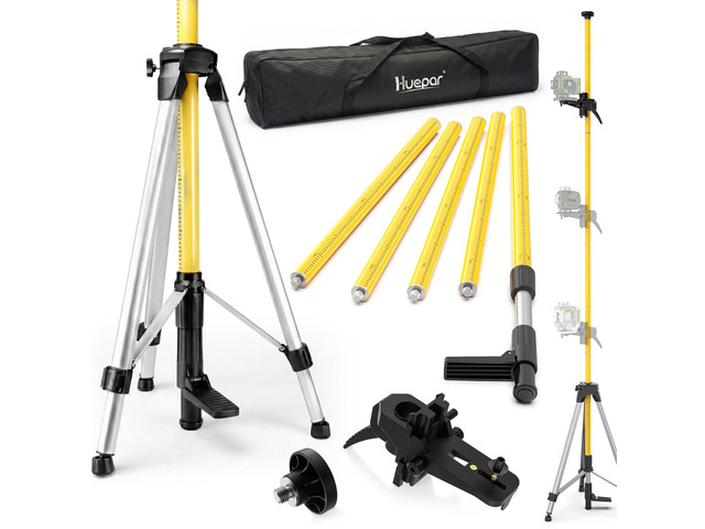 12 Ft./3.7M Professional Laser Level Pole with Tripod and 1/4-Inch by 20-Inch Laser Mount for Rotary and Line Lasers, Adjustable Telescoping Laser...