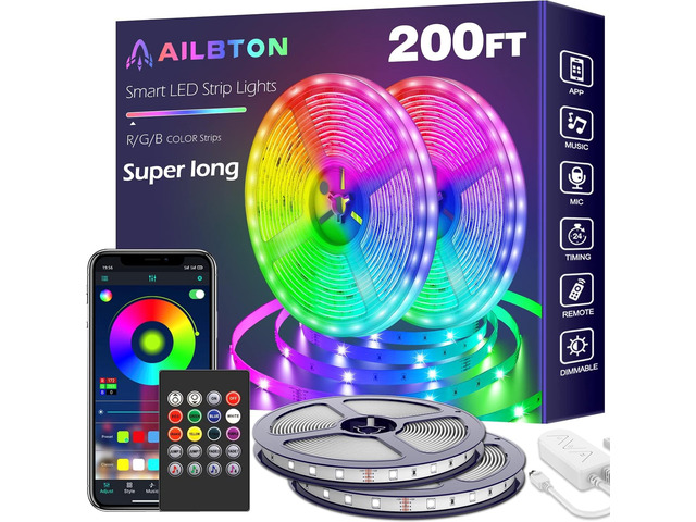 200ft Led Strip Lights(2 Rolls of 100ft led Lights) Ultra Long Led Light Strip with App Voice Control Remote,5050 RGB Music Sync Color Changing Led...