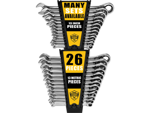 Ratcheting Wrench - Slim Profile - Ratchet Wrench, 26 Pieces Metric & Standard Wrench Set with Rack Organiser