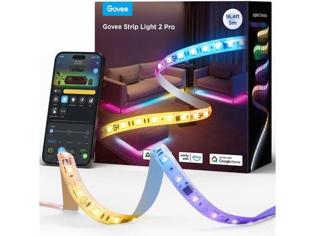 RGBWWIC LED Strip Light 2 Pro 16.4ft, Smart Control, APP, WiFi Work with Alexa, Google Assistant Segmented DIY multi-color LED strip lights for...