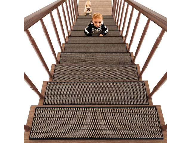 Non Slip Stair-Treads, Rubber Backing Stair-Runners for Wooden Steps 15PCS Residue Free Carpet Stair Treads for Kids and Dogs 8'x30' Black