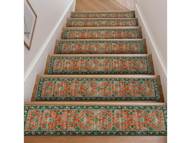 Vintage Stair Treads Non-Slip Stair Runners for Wooden Steps Indoor 15PCS 30'x8' Carpet Stair Treads Stair Mats Staircase Step Treads for Kids,...