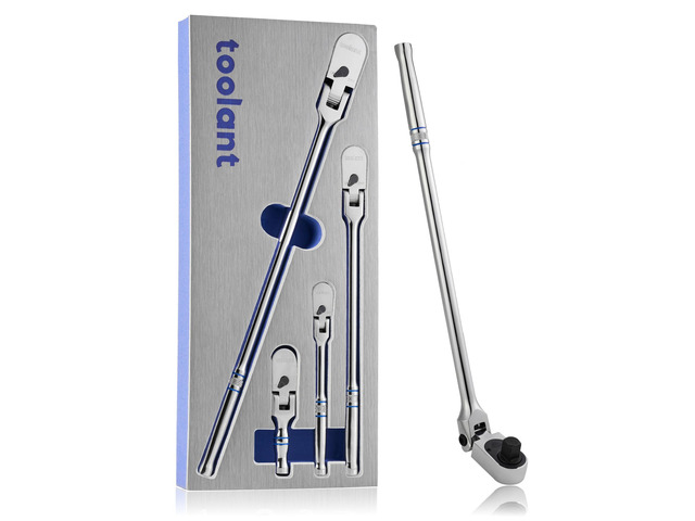 4Pcs Flex Head Ratchet Set, 1/4 & 3/8'&1/2' Drive Gear Wrench Compact Head Ratchet Wrenches, 90-Tooth Gear, 180° Flex, 11 Positions, Longer Handle,...