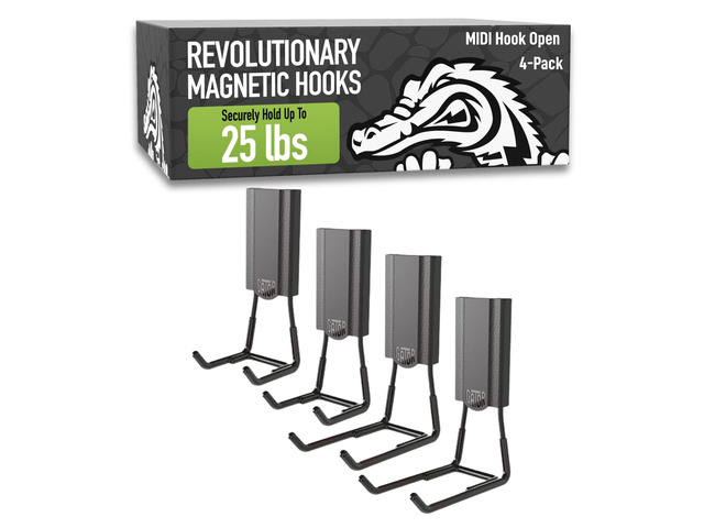 MIDI 2.5 & 4' Open Hooks, 25 lb Heavy Duty Magnetic Hooks for Steel Surfaces, Patented Easy-Release, Non-Slip Grip Storage & Organization, Garage,...