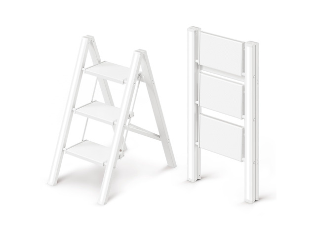 3 Step Ladder, Foldable Aluminum Step Stool with Anti-Slip Pedal Lightweight yet Sturdy, Portable, Non Slip Feet, 300Lbs Capacity, Elegant Look,...