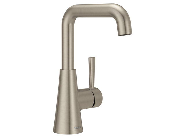 Ronan Spot Resist Brushed Nickel Double Bend Single Hole Modern Bathroom Sink Faucet with Optional Deckplate and Spring Loaded Drain Assembly,...