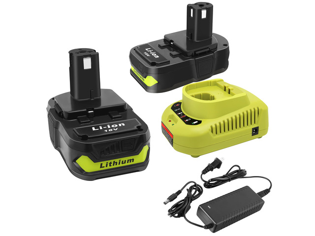 2Packs 18V Battery and Charger Combo for Ryobi 18 Volt Cordless Tools Battery and P118B Charger, 18V Battery Capacity Output 3.0Ah