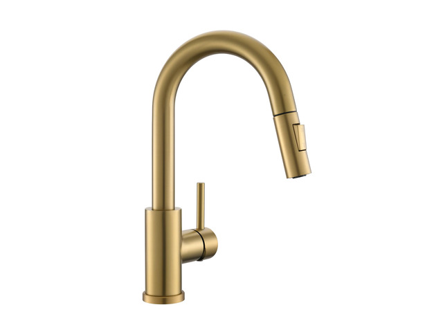 Bar Sink Faucet Single Hole with Pull Down Sprayer Brushed Gold Hot and Cold Prep Wet Sink Faucet Single Handle